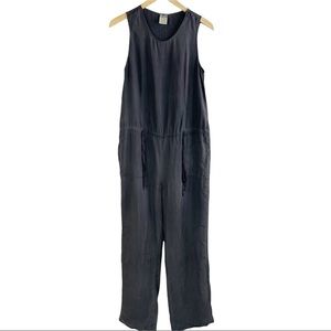 Dark Gray Silk Romper Pockets Drawstring Waist Wide Leg Sleeveless Size 2 Italy